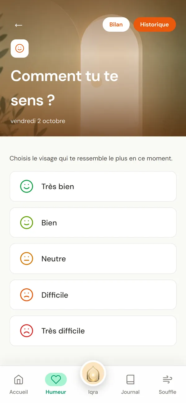 Suivi de l'humeur dans Nour : comment te sens-tu aujourd'hui ?